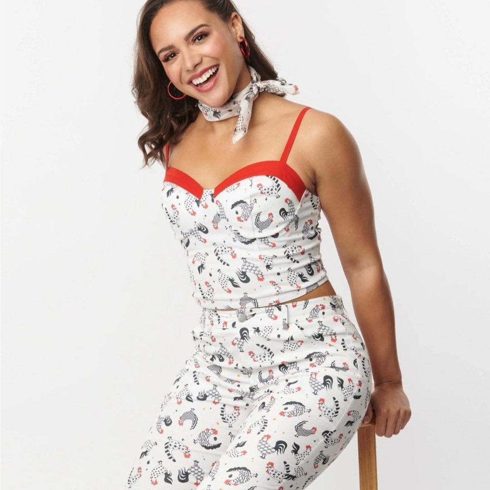Unique Vintage Retro Rooster Chicken Cropped Tank Top
